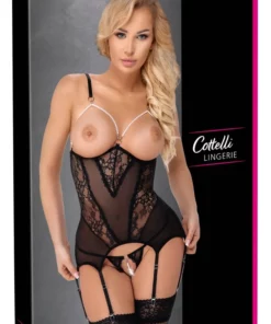 Cottelli LINGERIE Koszulka siateczkowa z koronką i perłowymi łańcuszkami XL