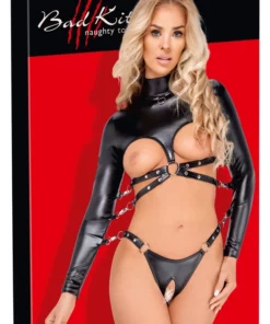 Bad Kitty Body Skorzane Otwarte Bez Biustu i Kroku M Czarny