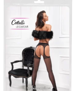 Cottelli LEGWEAR rajstopy czarne z koronką i szwem 20 den