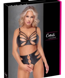 Cottelli Lingerie Komplet Matowy Czarny S Elastyczne Paski Wysoki Stan
