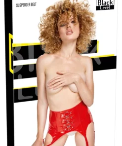 Black Level Pas do pończoch winylowy czerwony M szeroki z pierścieniami