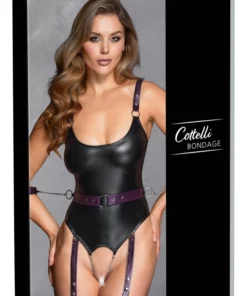 Cottelli Collection Body Bondage S - matowe body z mankietami i paskami