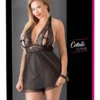 Cottelli Curves Babydoll czarna 2XL z ozdobną kokardką i rozcięciem