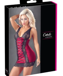 Cottelli Lingerie sukienka czerwona z czarną koronką M regulowana