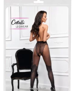 Cottelli LEGWEAR rajstopy bez części środkowej z koronką czarne 25/50 den