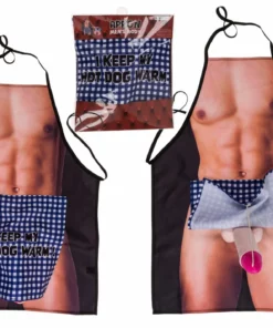 Apron Fartuch kuchenny z pluszowym elementem, napis I keep my hot dog warm