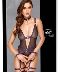 Cottelli Body BONDAGE XL czarne z paskami do pończoch i akcesoriami