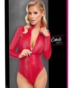 Cottelli PARTY Body Czerwone Skora Węża, długi rękaw, rozmiar L