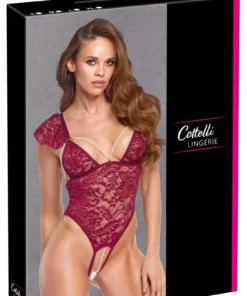 Cottelli Lingerie Body M z Perłowymi Akcentami, Bordowy, Koronkowy