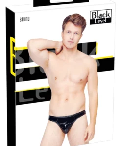 Black Level Stringi Męskie Czarny Połysk Rozmiar M