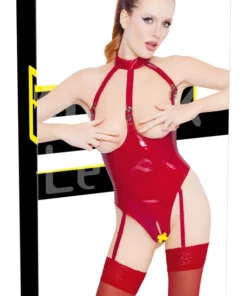 Black Level Body Vinylowe Czerwone L z Odsłoniętym Biustem i Krocze