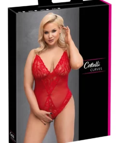 Cottelli CURVES Body czerwone z koronką, otwarta konstrukcja 3XL