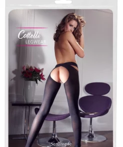 Cottelli LEGWEAR pończochy czarne z paskami biodrowymi S/M