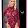 Cottelli Lingerie Body Koronkowe z Długim Rękawem Bordowe M