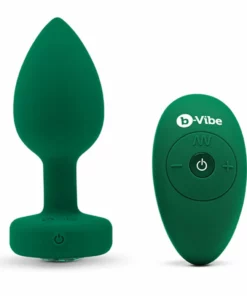 b-Vibe Vibrating Jewel Plug M/L Emerald - wibrujący korek z pilotem