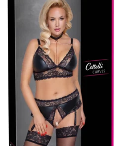 Cottelli Curves Komplet Koronkowy z Łańcuszkami XL Czarny