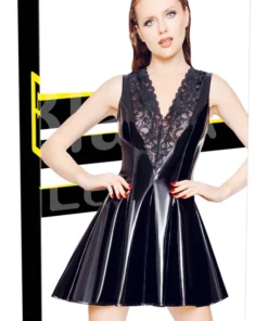 Black Level Sukienka Winylowa z Koronką XL Czarna Powłoka PU