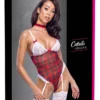 Cottelli Lingerie Body Plaid S z chokerem i koronką, biało-czerwony