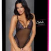 Cottelli Lingerie Body Siateczkowe Czarny/Fiolet Koronka M