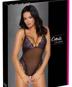 Cottelli Lingerie Body Siateczkowe Czarny/Fiolet Koronka M