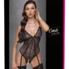 Cottelli Lingerie Body XL Czarna Siatka Koronka Regulowane Ramiączka