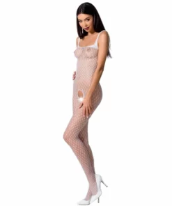 Passion BS071 Bodystocking biała koronkowa, uniwersalny rozmiar