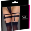 Cottelli ACCESSOIRES Podwojne podwiązki aksamitne z koronką czarne S/M