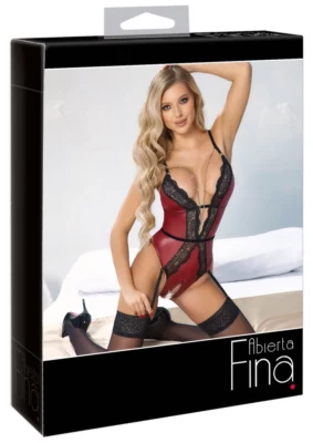 Abierta Fina Body czerwone z czarną koronką, łańcuszki, rozmiar M