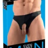 Svenjoyment Showmaster męskie stringi z otworami, matowa czerń 2XL