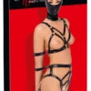 Bad Kitty Zestaw Skorzanych Uprzęży z Maską na Głowę L, czarny