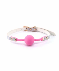 Cosmo Bondage Ball Gag holograficzny, regulowany, winylowy, Rose Gold