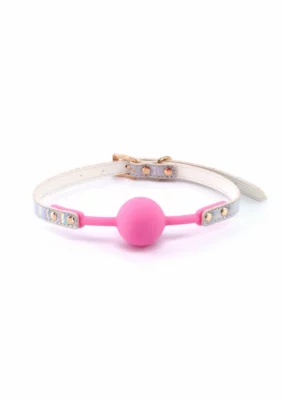 Cosmo Bondage Ball Gag holograficzny, regulowany, winylowy, Rose Gold