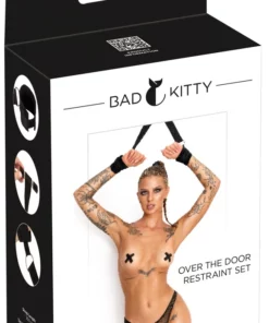Bad Kitty Over the Door Restra - zestaw pasow z mankietami, czarny
